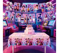 1 pièce Ensemble de bannière de fête d'anniversaire thématique K-POP D-Emon H-Unters, guirlande d'anniversaire imprimée avec personnage d'idole HAPPY BIRTHDAY, décoration pour rassemblement de fans ad