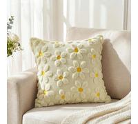 1 pièce Ensemble de coussin de jet rose marguerite printemps/été, décoration de style campagnard de vacances, housse de coussin en fausse fourrure jacquard douce en forme de cœur avec fleur jaune pour