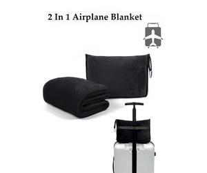 1 pièce Ensemble de couverture et d'oreiller de voyage, couverture d'avion 2-en-1 ultra douce avec housse d'oreiller, étui pour oreiller de voyage, attache pour poignée de bagage et clip pour sac à do