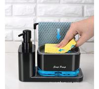 1 pièce Ensemble de distributeur de savon à vaisselle fait main avec plateau, distributeur de savon double avec support à éponge et support à torchon 5 en 1, convient pour le rangement sur le plan de 