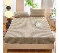1 pièce Ensemble de draps-housses en polaire épaisse rayée, doux et confortables, convient pour la chambre, le dortoir, l'hôtel, applicable pour les lits simples, doubles, queen et king. Automne/Hiver