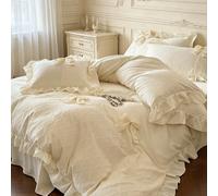 1 pièce Ensemble de literie style princesse avec nœud et dentelle, ensemble de housse de couette en jacquard de gaze à bulles douce romantique française, comprend 2 taies d'oreiller et 1 housse de cou