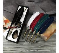1 pièce Ensemble de stylo signature vintage, stylo plume en plume, encre pailletée et 2 plumes de rechange, parfait pour la calligraphie et l'écriture antique, cadeau de la Saint-Valentin, cadeau de l