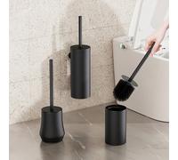 1 pièce Ensemble porte-brosse de toilette, porte-brosse de toilette noir monté au sol/mural, outils de nettoyage de toilette pour la maison et la salle de bain du dortoir, accessoires de salle de bain