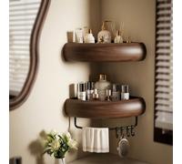 1 pièce Étagère d'angle en bois de noyer, rangement de salle de bain à la mode, design mural, sans perçage requis, parfait pour ranger les articles de toilette, les cosmétiques, etc. Style nordique mi