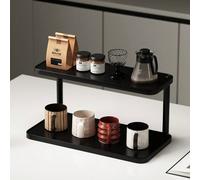 1 pièce Étagère de rangement de table à double étage noire, étagère organisatrice en bois rétro, étagère de rangement multifonctionnelle de bureau, étagère d'affichage minimaliste haut de gamme pour t