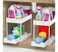 1 pièce Étagère de rangement et organisateur blanc sous l'évier, étagère de rangement à 2 niveaux avec panier coulissant et crochets, étagère de rangement résistante à la rouille, convient pour les es