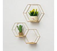 1 pièce Étagère de rangement hexagonale de style nordique Ins, montée au mur pour le salon et la salle d'études. Décoration murale en métal créative pour les livres et petits articles. Décoration d'au