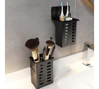 1 pièce Étagère de rangement murale de salle de bain blanche avec cadre noir, organisateur transparent et gain de place pour brosse à dents, dentifrice, peigne et accessoires de salle de bain 1 pc,2 p