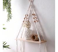 1 pièce Étagère murale de style bohème en macramé, étagère en corde de bois clair avec décoration de franges, support de plante de style boho rustique pour mur intérieur de salon, chambre à coucher, é
