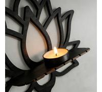 1 pièce Étagère murale flottante en forme de lotus, décoration d'intérieur de style bohème, support en bois noir en forme de fleur de lotus pour exposer des plantes, des bougies, de l'encens, convient