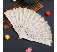 1 pièce Éventail à main pliable blanc Sakura, motif floral bohème vintage à feuille d'or, éventail de refroidissement portable, accessoire de danse élégant pour mariage, fête, cosplay, photographie, d