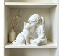 1 pièce Figurine de fille et de chat blanc mat, imprimée en 3D minimaliste en PLA, décoration de bureau pour les amateurs de chats, convient pour la Saint-Valentin, Noël, le bureau à domicile et la re