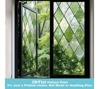1 pièce Film de fenêtre givré motif feuille en verre vert en forme de diamant, autocollant en PVC adhésif électrostatique réutilisable sans colle, convient pour les maisons, les salles de bains, les c