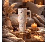 1 pièce Gobelet en acier inoxydable 40oz avec imprimé papillon et floral, tasse de voyage à double paroi isolée sous vide avec poignée & couvercle à paille, tasse à café glacé étanche compatible avec 