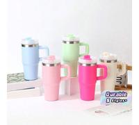 1 pièce Gobelet isotherme 0,41 l avec anse et paille, tasse isolée double paroi en acier inoxydable, pour sublimation sous presse à chaud, four, cadeau de vacances, sports de plein air, camping et voy
