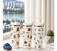 1 pièce Gobelet isotherme 30oz/900ML avec imprimé mignon de dessin animé Pat'Patrouille, grande tasse thermique en acier inoxydable 304 avec couvercle à rabat et paille, mug de voyage pour étudiants, 