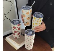 1 pièce Gobelet isotherme de 20oz/600ml de la série de fruits, tasse à boisson froide, tasse à eau, tasse portable, tasse à fond plat, avec couvercle, tasse à café de camping, flacon sous vide, retour