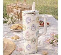 1 pièce Gourde isotherme en acier inoxydable de 40 oz avec imprimé mignon de nœud de oie, avec anse et paille. Bouteille d'eau isolée pour femmes, tasse de voyage au style cottage core, grande capacit