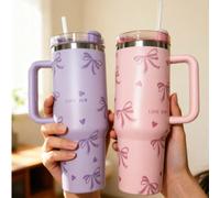 1 pièce Gourde isotherme grande capacité de 40 oz/1180 ml avec décor en forme d'nœud, tasse à boisson chaude/froide en acier inoxydable, convient pour les voyages, l'école, le bureau, l'extérieur, la 