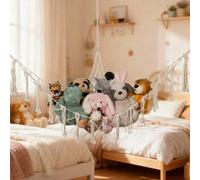 1 pièce Grand filet ou hamac rembourré de style bohème pour animaux en peluche, hamac à jouets, support suspendu en filet pour le rangement des peluches, hamac en maille avec crochets à franges pour l