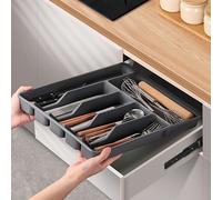 1 pièce Grand organisateur de couverts, plateau de rangement d'ustensiles de cuisine, boîte de rangement à compartiments en plastique PP pour les couverts, le tiroir, l'armoire Gris grand format (15,7