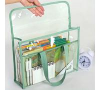 1 pièce Grand sac portatif transparent et imperméable, sac de rangement extensible, sac de fichier auto-adhésif en PVC. Peut être utilisé par les élèves d'école pour ranger leurs fournitures et articl