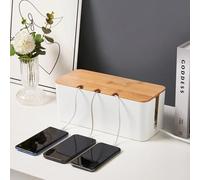 1 pièce Grande boîte de gestion des câbles - Boîte de rangement des câbles de style grain de bois avec couvercle, comprend un organiseur de câbles, un support de chargeur et un enrouleur, gestion des 
