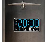 1 pièce Grande horloge murale numérique avec fonctions de température, calendrier et alarme - idéale pour le salon - fonctionnement silencieux et horloge électronique LED surdimensionnée, décoration d