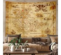 1 pièce Grande tapisserie de carte au trésor de pirate - Décoration nautique vintage avec un design classique de crâne et d'os croisés ; Fabriqué en tissu de polyester durable pour une utilisation dan