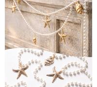1 pièce Guirlande décorative suspendue avec motif d'étoile de mer et de coquillage blanc perlé, style côtier et nautique. Bannière en forme de perles avec pendentif doré, inspirée de l'océan. Décorati