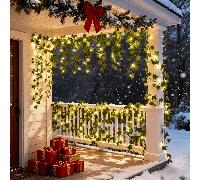 1 pièce Guirlande lumineuse à fil de cuivre solaire 20/50/100 LED avec feuilles de lierre artificielles, 2 modes, pour améliorer l'ambiance - Parfait pour jardin extérieur, mur, balcon, clôture, arbre