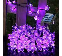 1 pièce Guirlande lumineuse à fleurs de cerisier solaire de 16 pi/22,96 pi, lumières de fée violettes pour la décoration intérieure/extérieure, décoration de jardin de maison extérieure, pelouse, terr