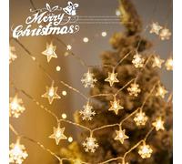 1 pièce Guirlande lumineuse de décoration de Noël avec étoiles et flocons de neige, alimentée par pile, décoration murale intérieure, décoration de fête de Noël, décoration d'arbre de Noël, décoration