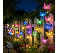 1 pièce Guirlande lumineuse papillon à 20 LED à énergie solaire, lumières de fée blanc chaud pour extérieur, étanche, décoration de jardin, clôture, patio, cour, style bohème, guirlande papillon flora