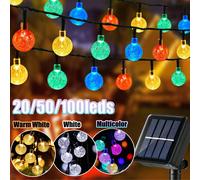 1 pièce Guirlande lumineuse solaire de jardin, guirlande lumineuse à boule de cristal 5m-20 LED, 7m-50 LED, 12m-100 LED, étanche, guirlande lumineuse de fée pour pelouse, cour, porche, arbre, kiosque,