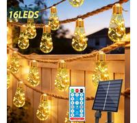 1 pièce Guirlande solaire d'extérieur, Guirlande solaire de patio en corde de chanvre rétro, Lampe suspendue à 8 modes d'éclairage, 16 ampoules solaires incassables, étanche IP65, convient pour clôtur