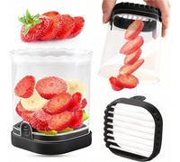 1 pièce Hachoir manuel à légumes et bol de tranchage, en matière plastique avec lames rectangulaires. Trancheuse à légumes avec récipient, très adaptée pour les fraises, bananes, concombres, oignons, 