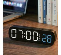 1 pièce Horloge de réveil numérique LED minimaliste moderne, grande horloge de bureau à affichage double alarme et température, activée par la voix, alimentée par USB/piles, surface miroir avec lumino