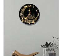 1 pièce Horloge murale lanterne de lune silencieuse 10" /12" dorée, ronde en placage de bois avec design architectural | Fonctionne à piles (AA non incluses) | Idéale pour la décoration du bureau ou d