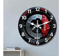 1 pièce Horloge murale ronde en bois de style voiture de course 2D plate, design moderne, silencieuse - Convient pour la décoration de la chambre, du salon, du bureau, de la cuisine et de la salle de 
