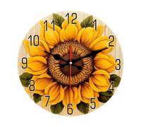 1 pièce Horloge murale silencieuse tournesol 10"/12", affichage numérique en bois rond, thème floral, cadre d'horloge plat, fonctionne sur piles (piles non incluses), fonctionnement silencieux, convie