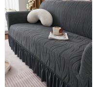1 pièce Housse de canapé décorative en tissu peluche antidérapante, housse de canapé jacquard pour l'automne/l'hiver avec broderie, gris foncé vague, résistante aux animaux de compagnie, convient pour