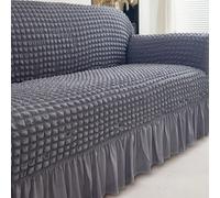 1 pièce Housse de canapé élastique en mousseline de soie gris clair à volants, convient pour les canapés 3 places, 2 places, 4 places, 1 place. Anti-poussière, lavable, décoration d'intérieur Siège un