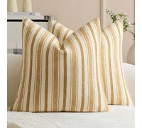 1 pièce Housse de coussin à rayures moutarde (insert de coussin non inclus), mélange doux de chenille moderne et de lin synthétique bicolore rayé. Housse de coussin confortable, convient pour le canap