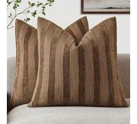 1 pièce Housse de coussin décoratif 3D rayée marron (insert de coussin non inclus), moderne et élégante, en chenille douce et lin synthétique mélangé bicolore rayé. Housse de coussin confortable, conv