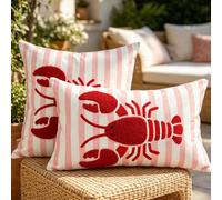 1 pièce Housse de coussin décoratif rayé avec broderie homard, coussin de chaise de plage/canapé d'extérieur, décoration de vacances, convient pour maison de plage, patio extérieur, ameublement d'été