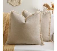 1 pièce Housse de coussin en lin tressé, Housse de coussin en lin à franges, Coussin décoratif carré de couleur unie rustique, Coussin tressé de style campagnard, Coussin d'accent pour canapé de salon
