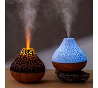 1 pièce Humidificateur alimenté par USB en forme de volcan 300 ml, diffuseur d'arômes à brouillard froid ultrasonique avec veilleuse à flamme, convient pour la maison, la chambre, le bureau, le studio