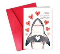 1 pièce "J'aime tout ce que tu es" Carte d'amour de requin amusante avec enveloppe - Design de jeu de mots à l'aquarelle - Carte de vœux romantique pour la Saint-Valentin, l'anniversaire et l'annivers